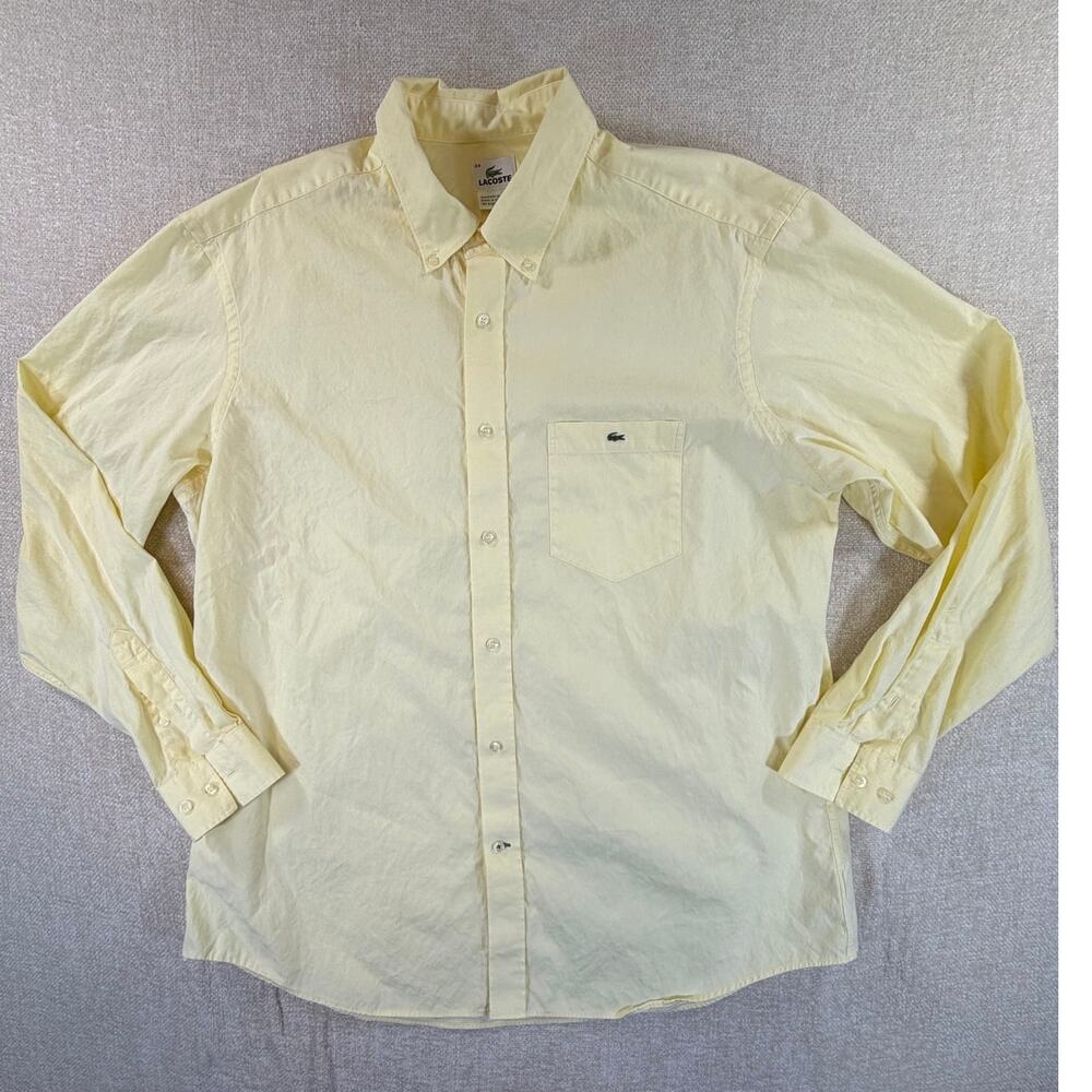 Lacoste Men's 44 Yellow Oxford Long Sleeve Button Front Shirt Classic Preppy Top